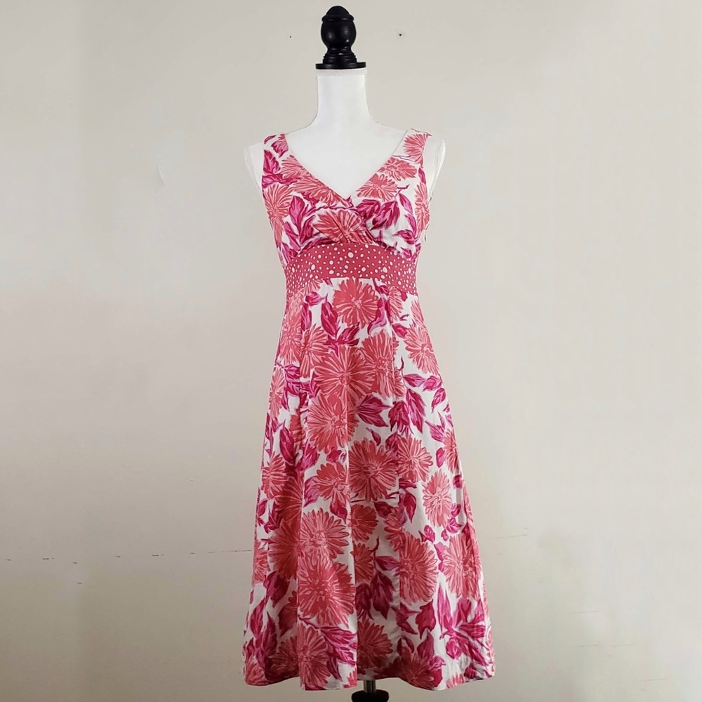 Boden White With Pink Flowers Empire Waist…